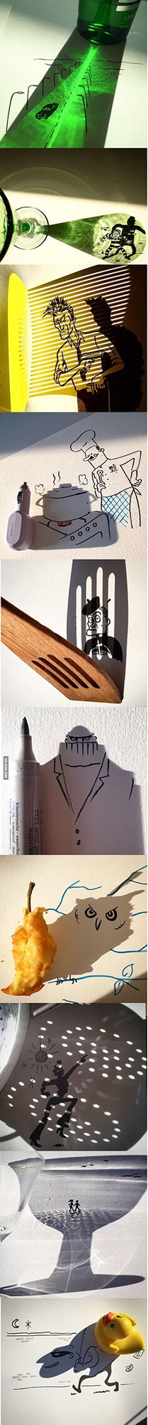 外国艺术家用影子和画笔制作的巧合画，这脑洞厉害了！